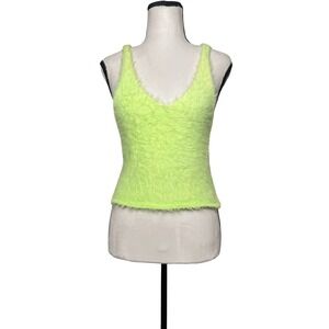 re:named Fuzzy Knit Tank Top Sleeveless V Neck Lime Green Medium /‎ Large